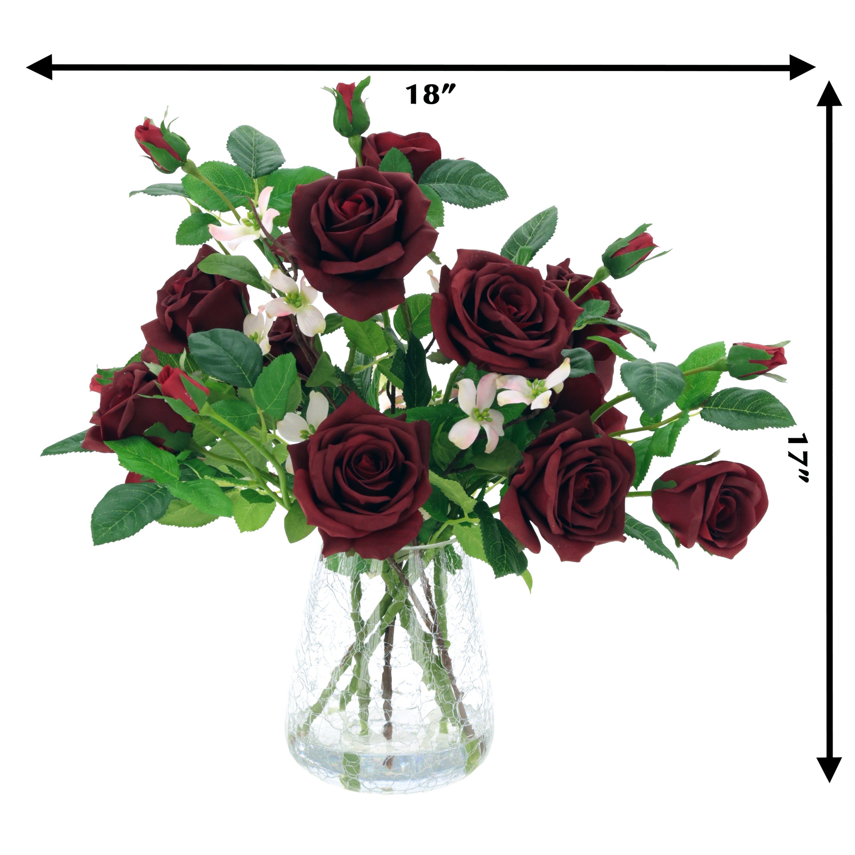 Deep Red Roses in Glass Crackle Vase 17 Inches