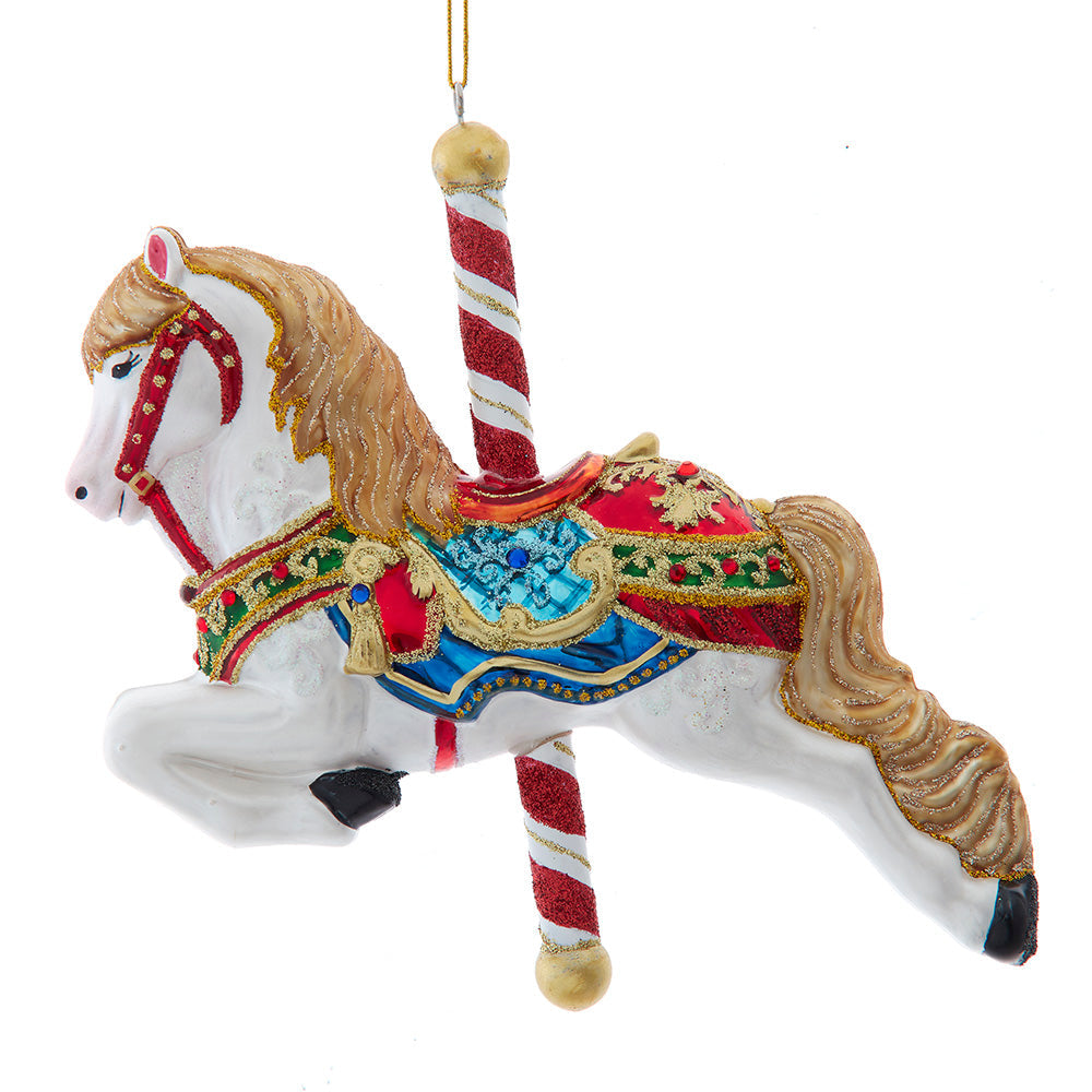 Bellissimo Carousel Horse Glass Ornament 6"