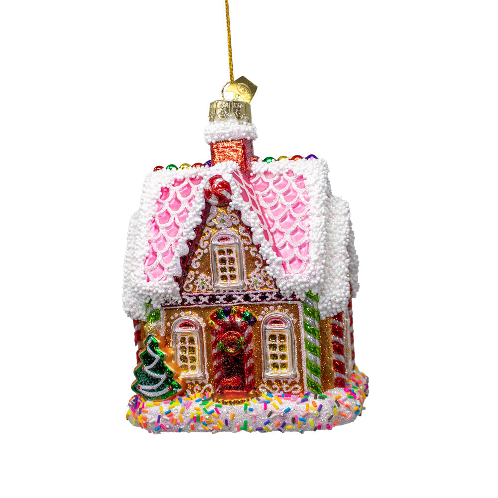Bellissimo Gingerbread House Glass Ornament 5.75"