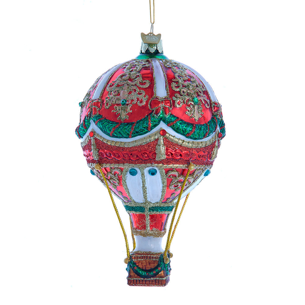 Bellissimo Christmas Hot Air Balloon Glass Ornament 6"