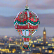 Bellissimo Christmas Hot Air Balloon Glass Ornament 6"
