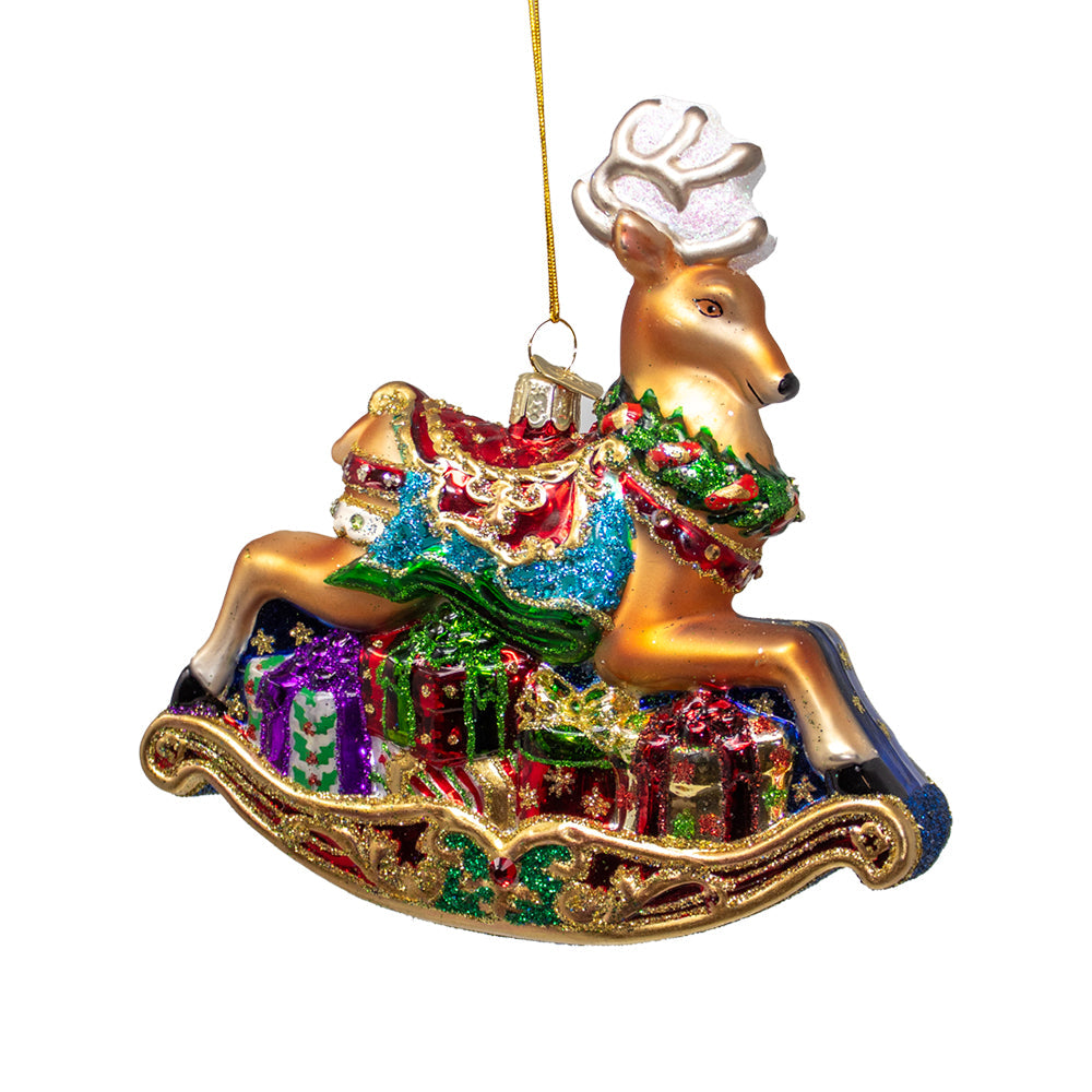 Bellissimo Rocking Deer Glass Ornament 5.5"