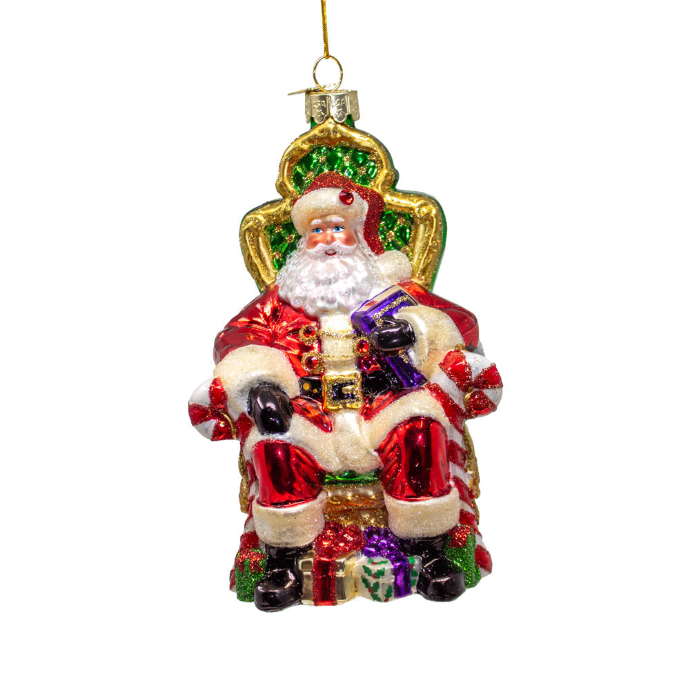 Bellissimo Santa On Throne Glass Ornament 5.5"