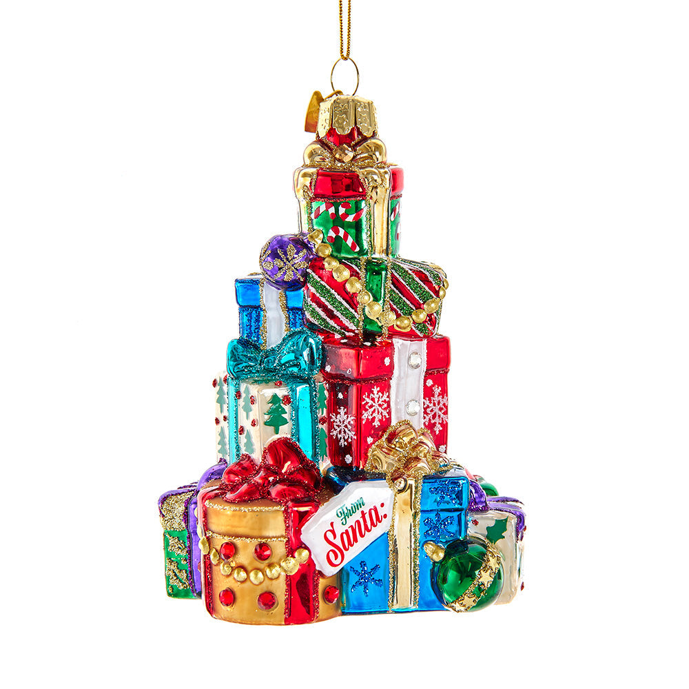 Bellissimo Stacked Presents Glass Ornament 4.5"