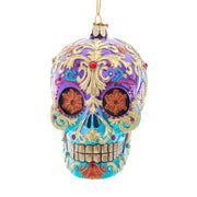 Bellissimo Sugar Skull Glass Ornament 4.75"