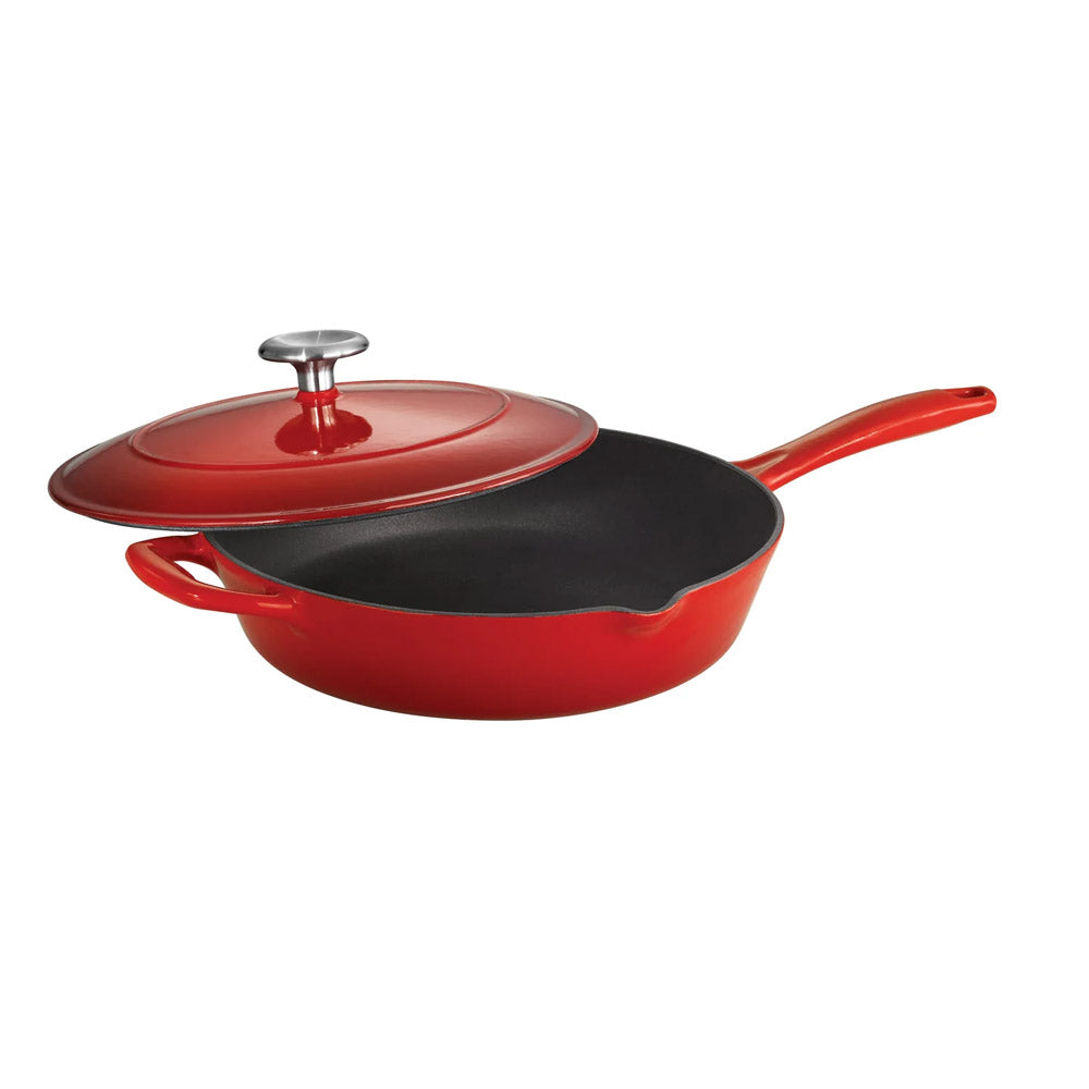 Bestow Gradated Red Enameled Cast-Iron Covered Skillet 10 Inch