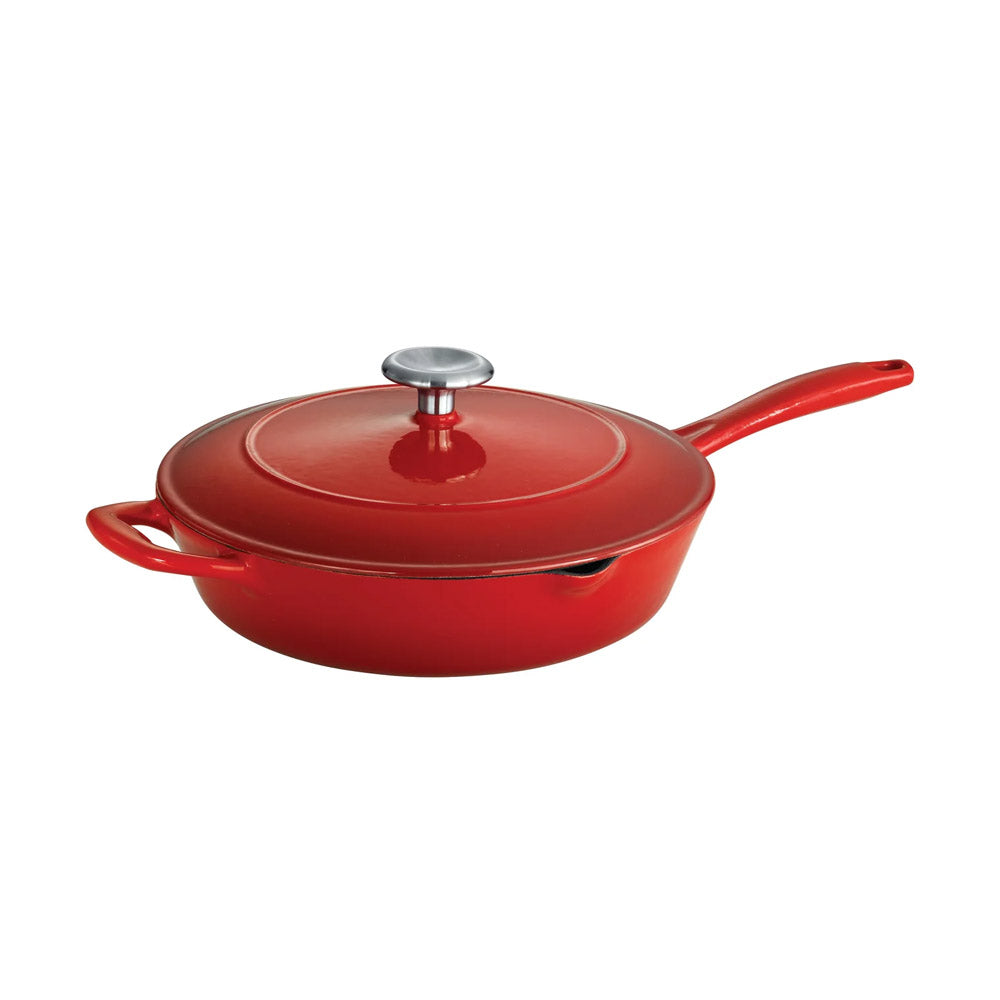 Bestow Gradated Red Enameled Cast-Iron Covered Skillet 10 Inch