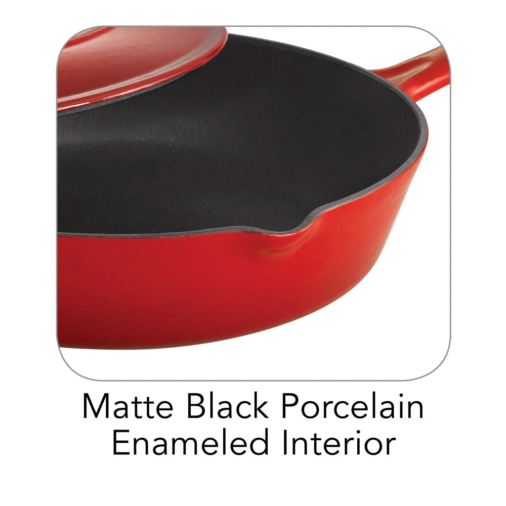 Bestow Gradated Red Enameled Cast-Iron Covered Skillet 10 Inch