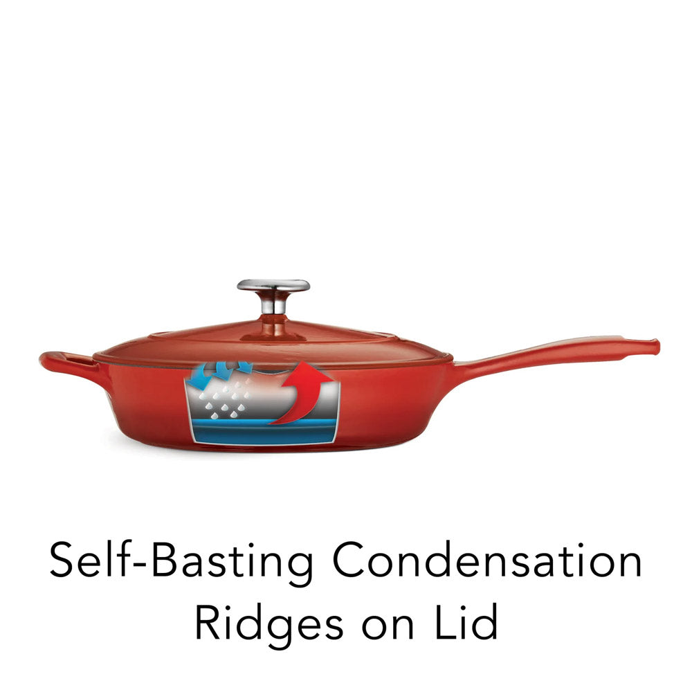 Bestow Gradated Red Enameled Cast-Iron Covered Skillet 10 Inch