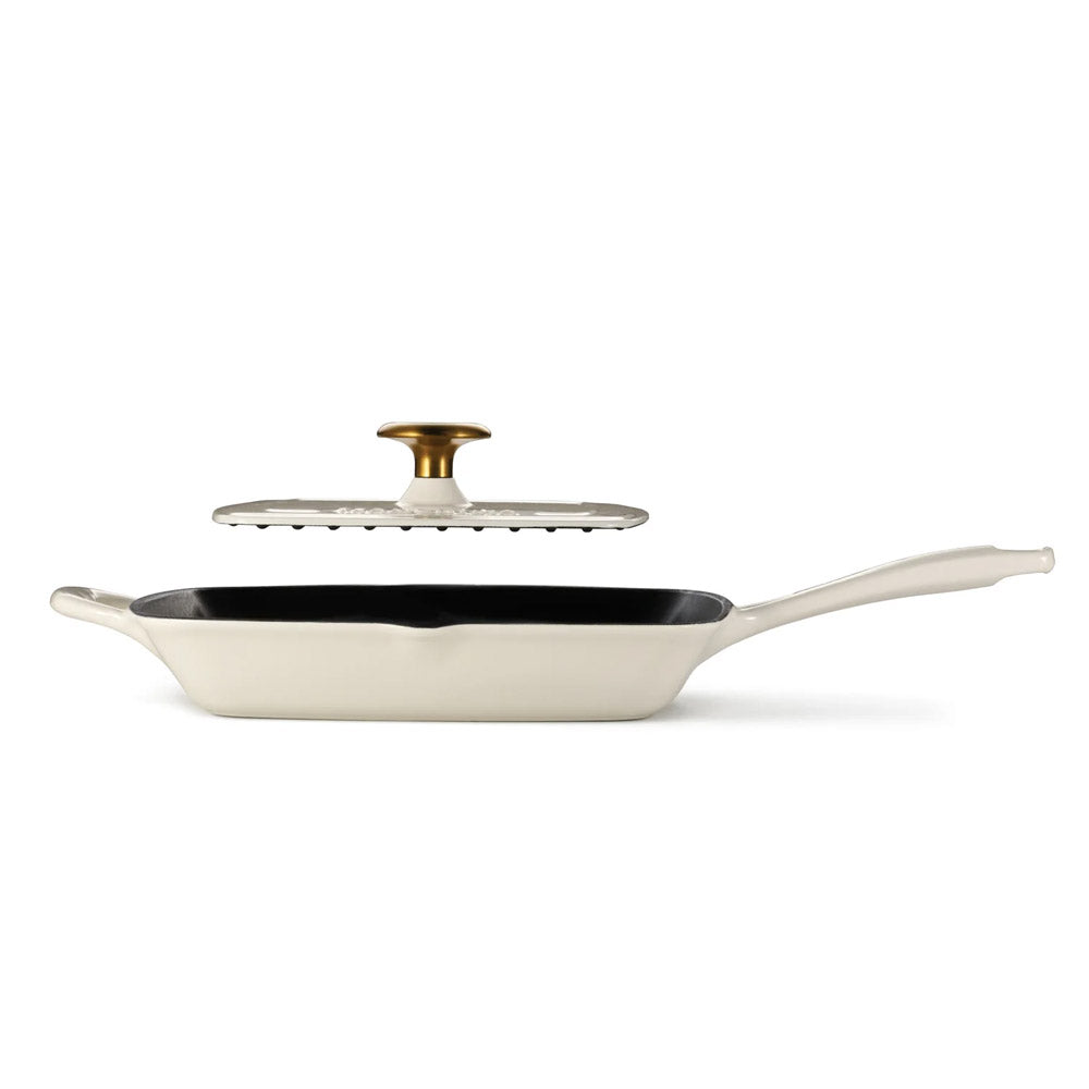 Bestow Latte Enameled Cast-Iron Grill Pan with Press 11 Inch