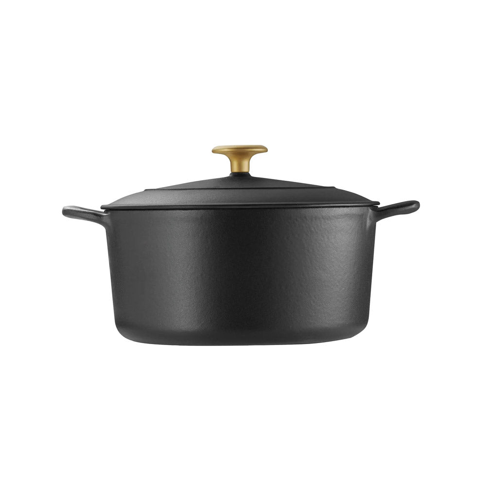 Bestow Matte Black Enameled Cast Iron Covered Round Dutch Oven 5.5 Quart
