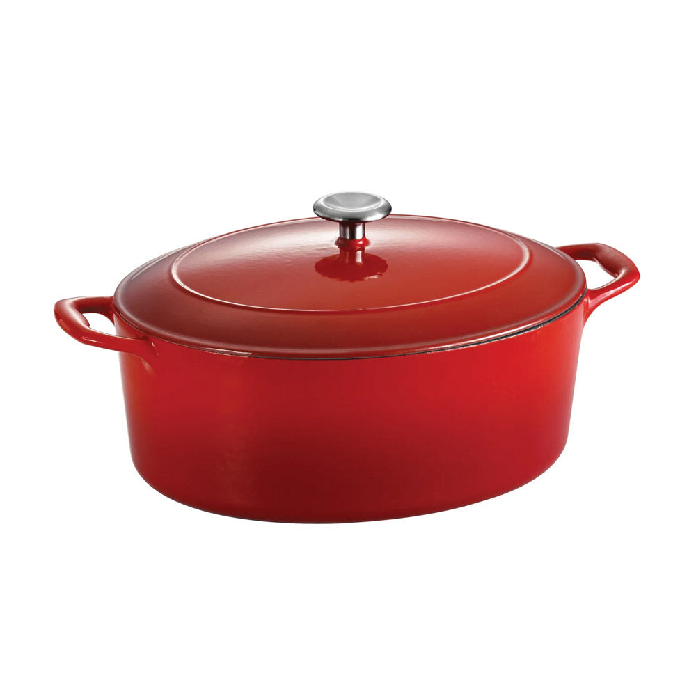 Bestow Gradated Red Enameled Cast-Iron Covered Oval Dutch Oven 7 Quart