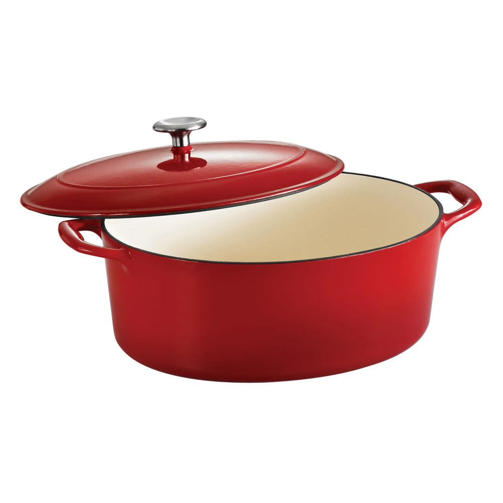 Bestow Gradated Red Enameled Cast-Iron Covered Oval Dutch Oven 7 Quart