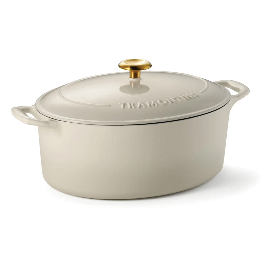 Bestow Latte Enameled Cast-Iron Covered Oval Dutch Oven 7 Quart