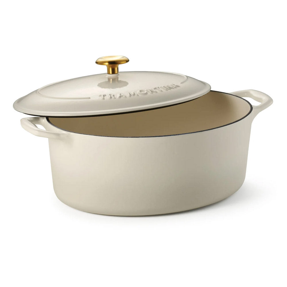 Bestow Latte Enameled Cast-Iron Covered Oval Dutch Oven 7 Quart