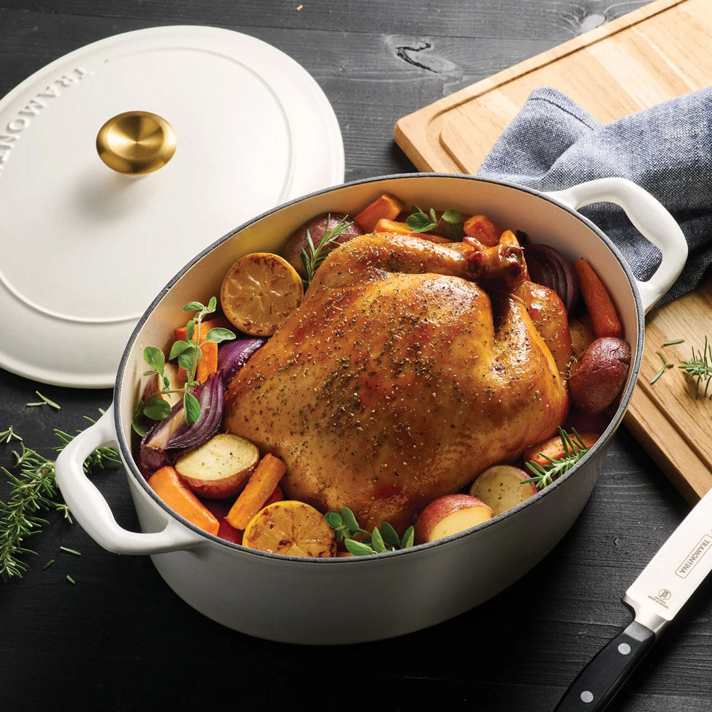 Bestow Latte Enameled Cast-Iron Covered Oval Dutch Oven 7 Quart