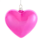 Hot Pink Heart Glass Ornament 3.5"