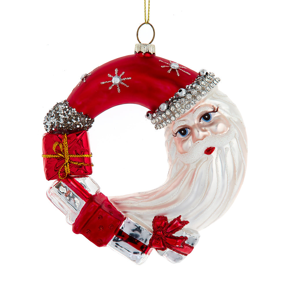 Santa Wreath Glass Ornament 5.125"