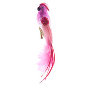 Pink Parrot with Beading Clip-On Glass Ornament 7"