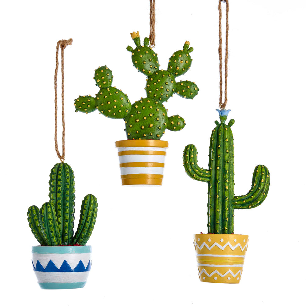 Potted Cactus Resin Ornament 4" Set of 3