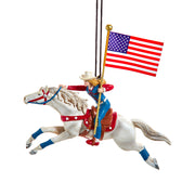 Sheriff's Posse Cowgirl On White Horse Resin Ornament 5.5"