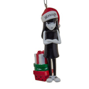 Emily The Strange Wearing Bah Humbug Santa Hat Ornament 3.625"