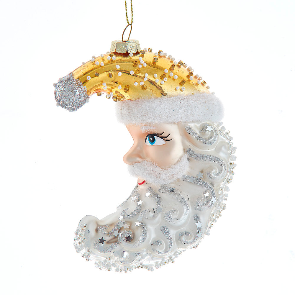 Celestial Santa Moon Glass Ornament 3.5"