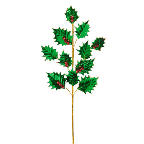Red and Green Foil Holly Spray 24.5"