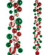 Red, Green and Peppermint Ball Garland 48 Inches