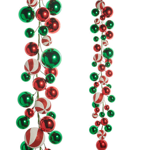 Red, Green and Peppermint Ball Garland 48 Inches