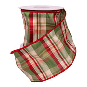 Red and Green Dupion Plaid Ribbon 4" x 10 Yards
