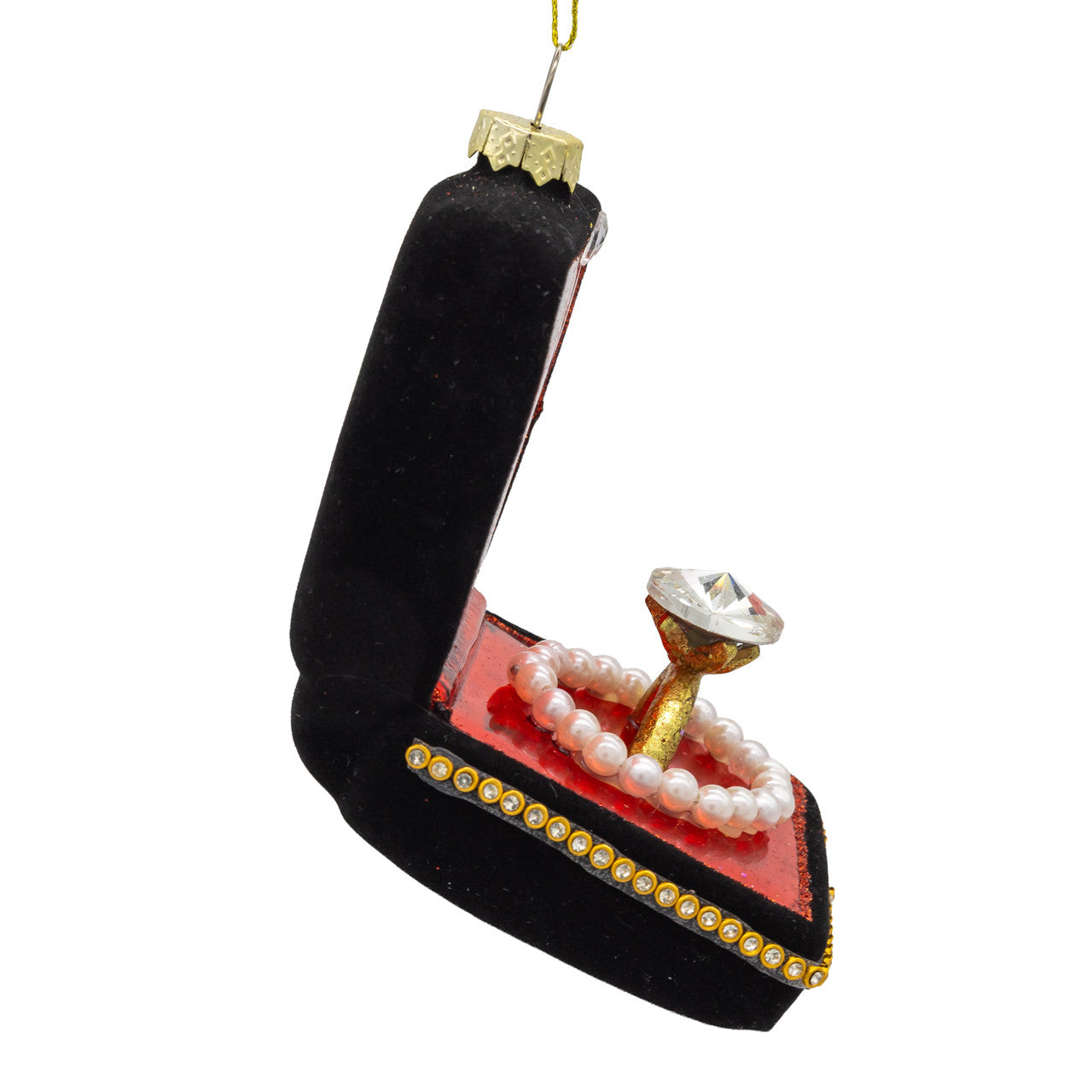 Jewel Box with Diamond Ring Glass Ornament 3.2 Inches