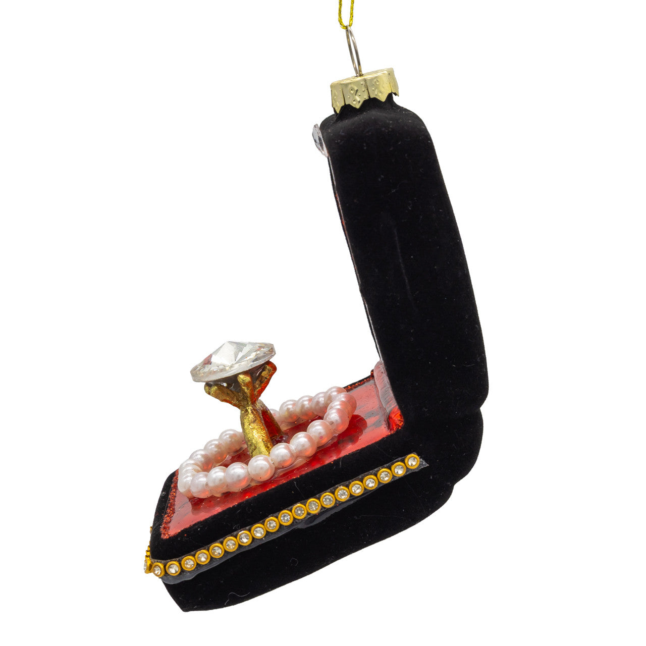 Jewel Box with Diamond Ring Glass Ornament 3.2 Inches