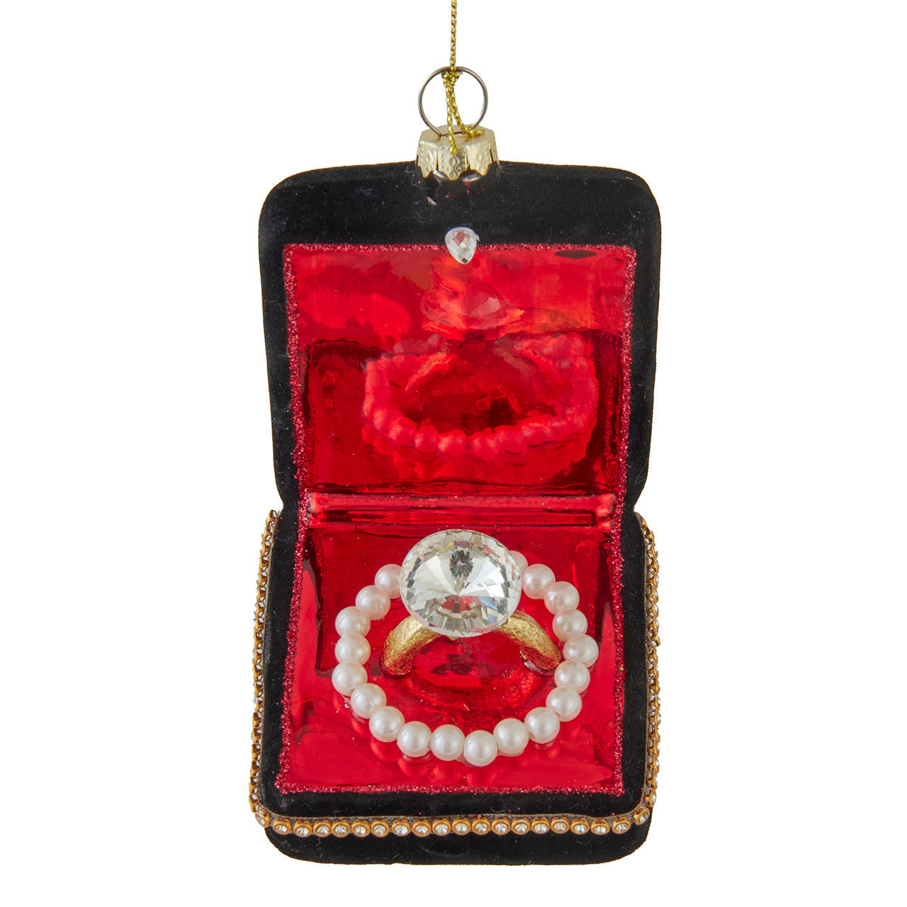 Jewel Box with Diamond Ring Glass Ornament 3.2 Inches