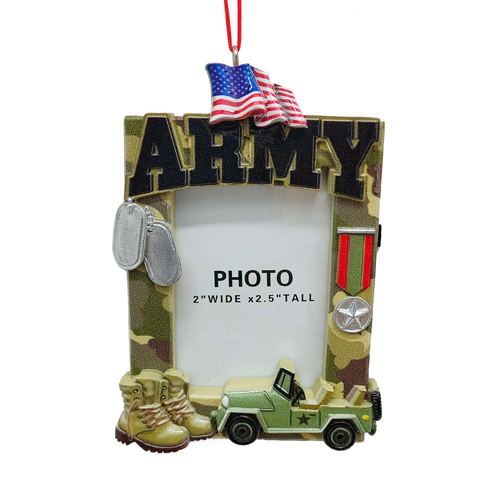 Army Photo Frame Resin Ornament 4.5"