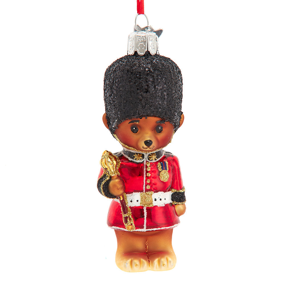 Noble Gems Royal Guard Teddy Bear Glass Ornament 4"