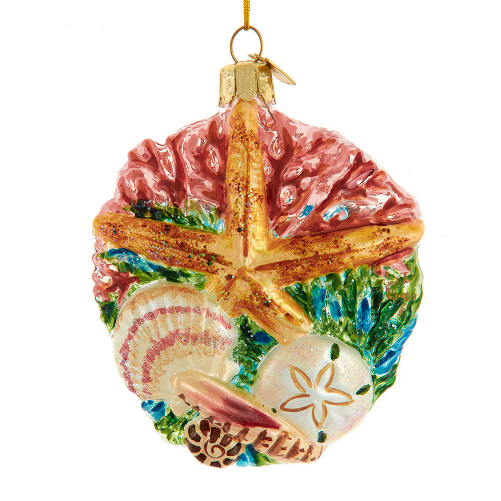 Noble Gems Starfish with Shells and Coral Glass Ornament 3.875"