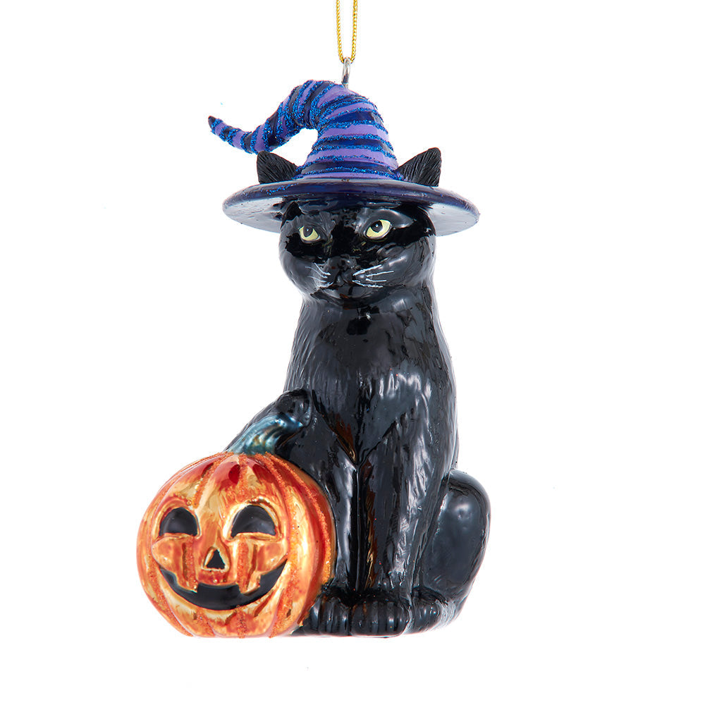 Noble Gems Halloween Cat Glass Ornament 4"