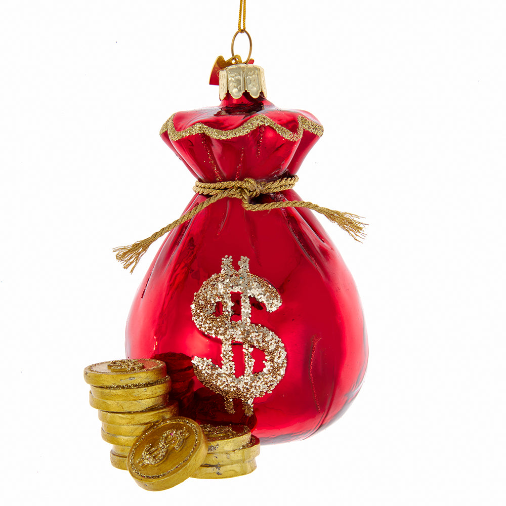 Noble Gems Sack of Money Glass Ornament 4.5"