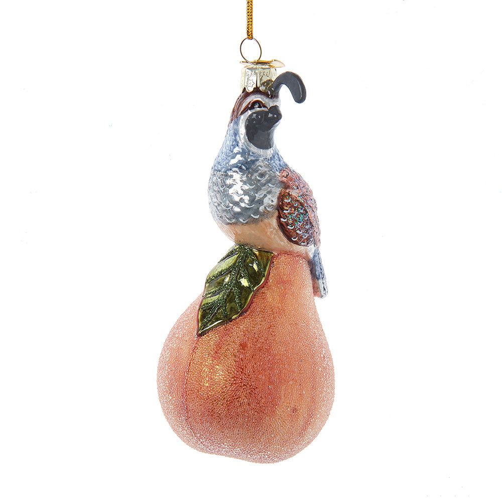 Noble Gems Partridge In A Pear Glass Ornament 5"