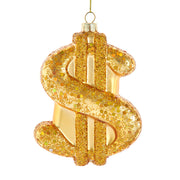 Noble Gems Gold Dollar Sign Glass Ornament 4.75"