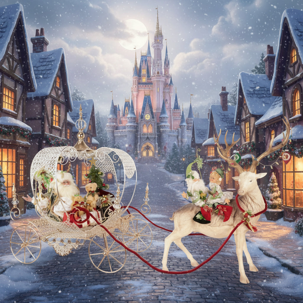 Mistletoe Santa with Deer and Crystal Fantasy Carriage