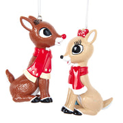 Rudolph the Red Nosed Reindeer and Clarice with Scarves Ornaments Set of 2