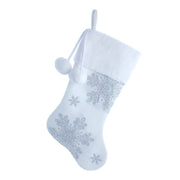 White Velvet Sequined Snowflakes Stocking 20.5"