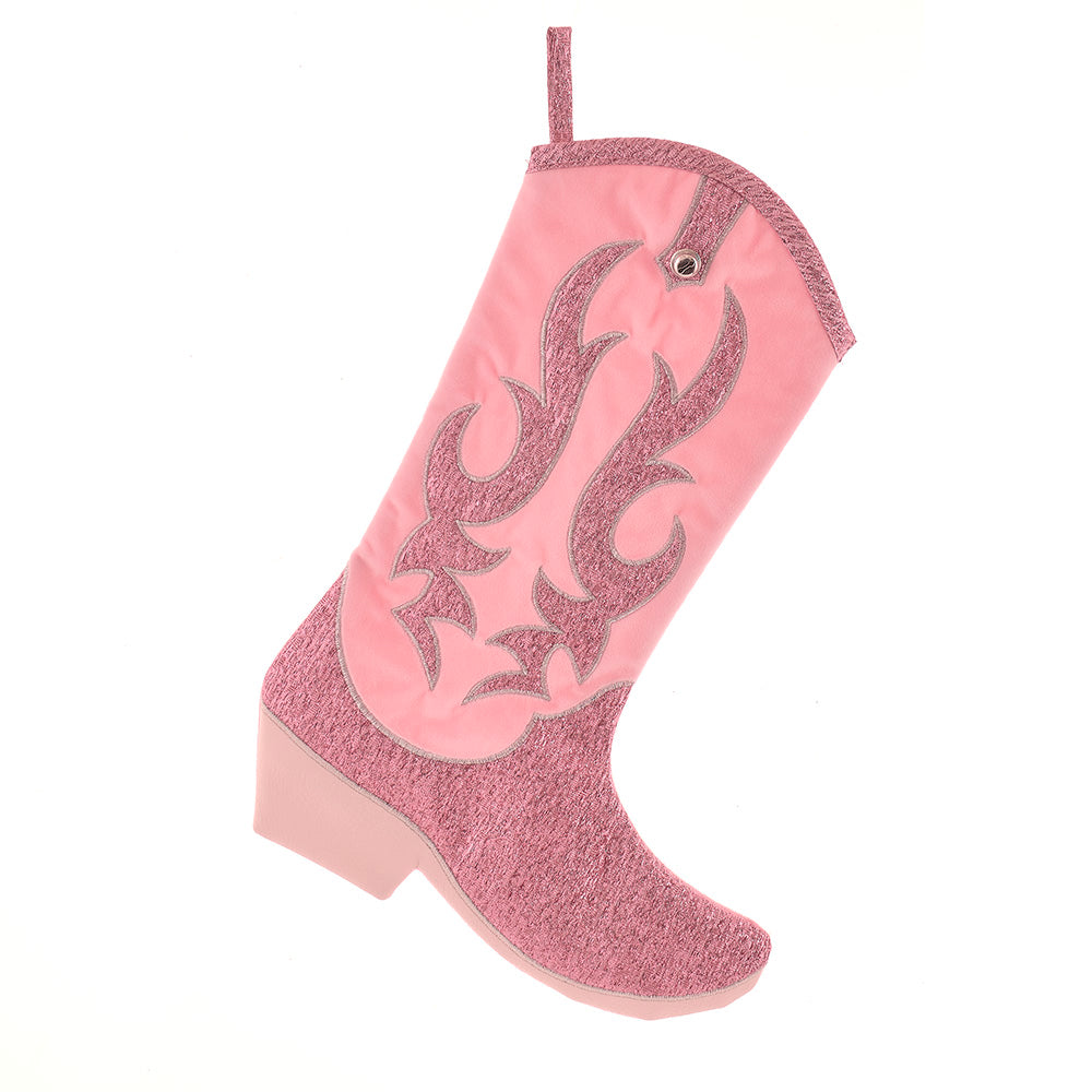 Velvet Pink Cowboy Boot Stocking 18"