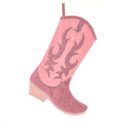 Velvet Pink Cowboy Boot Stocking 18"