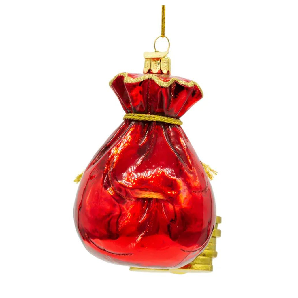 Noble Gems Sack of Money Glass Ornament 4.5"