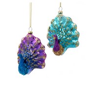 Peacock Glass Ornament 5.25" Set of 2