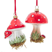 Mushrooms with Glitter Glass Ornaments 4" Set of 2