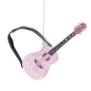 Pink Glittered Acoustic Guitar with Strap Ornament 4.5"